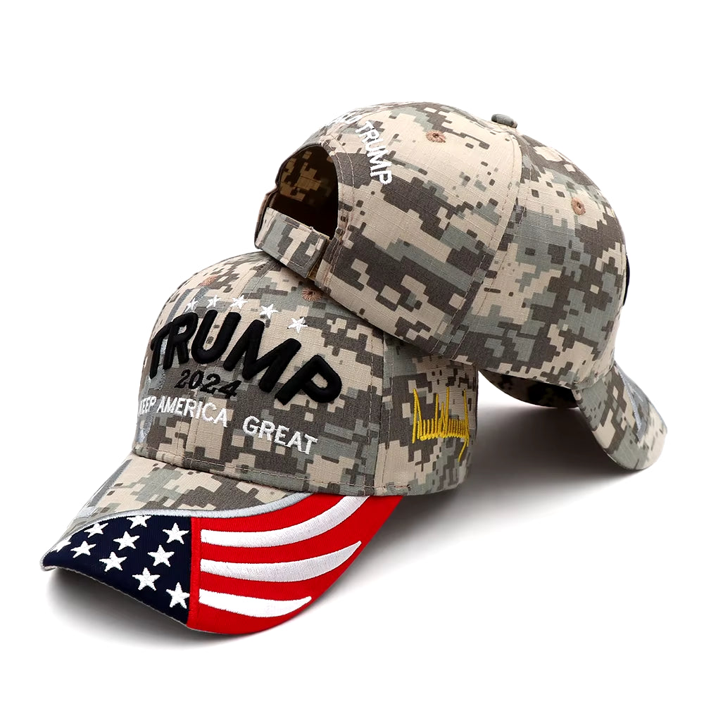 Donald Trump Hat Camouflage Cap Keep America Great MAGA Hat President 2024 American Flag USA Baseball Caps