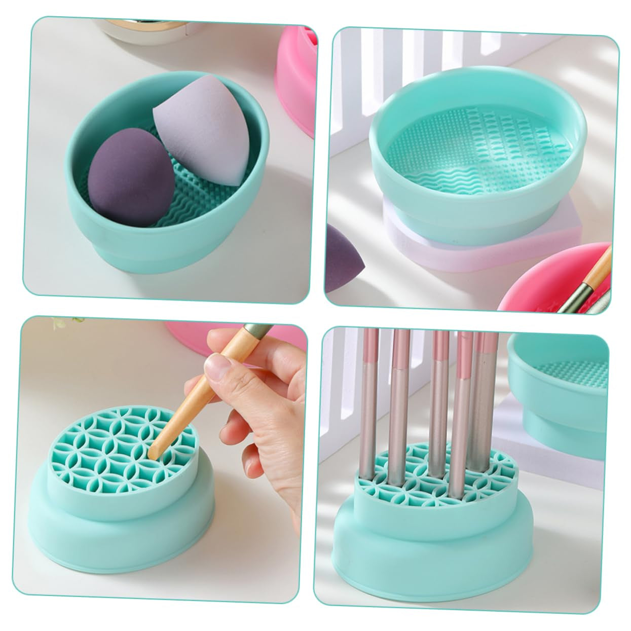 Makeup Brush Drying Stand Makeup Brush Scrubber Makeup Brush Cleaner Makeup Brush Drying Mat Makeup Brush Holder Cleaner Bowl for Makeup Tools Brush Drying Holder Green