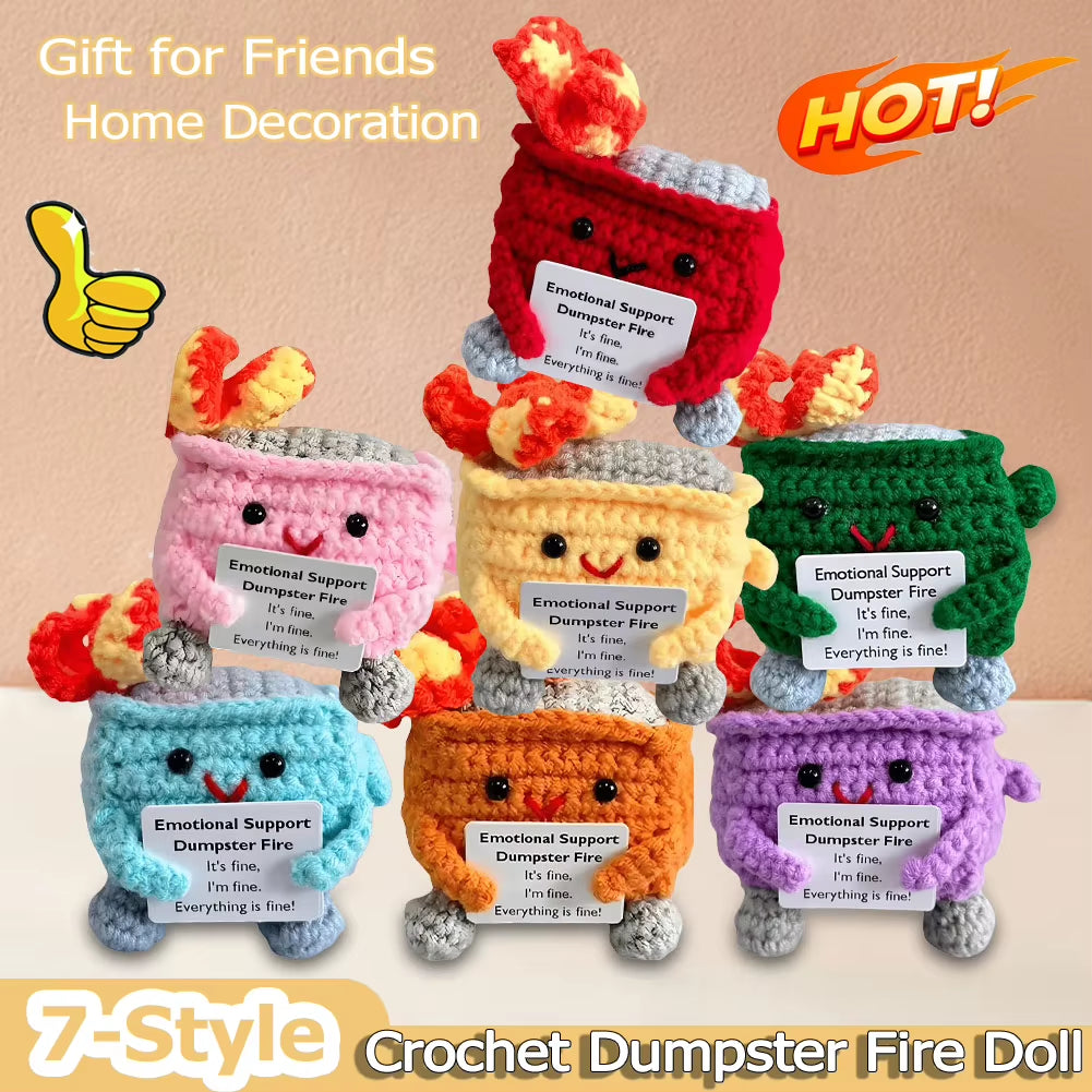 Emotional Support Dumpster Fire with Encouraging Card Positive Crochet Dumpster Fire Office and Home Decoration Gifts