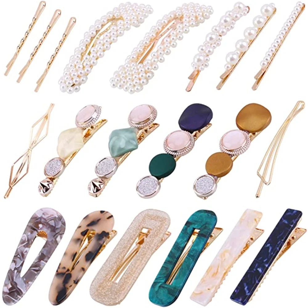 20Pcs Pearl Hair Clips - Fashion Pearls Hair Barrettes Sweet Artificial Macaron Acrylic Resin Barrettes Hairpins for Women,Ladies and Girls Headwear Styling Tools Hair Accessories