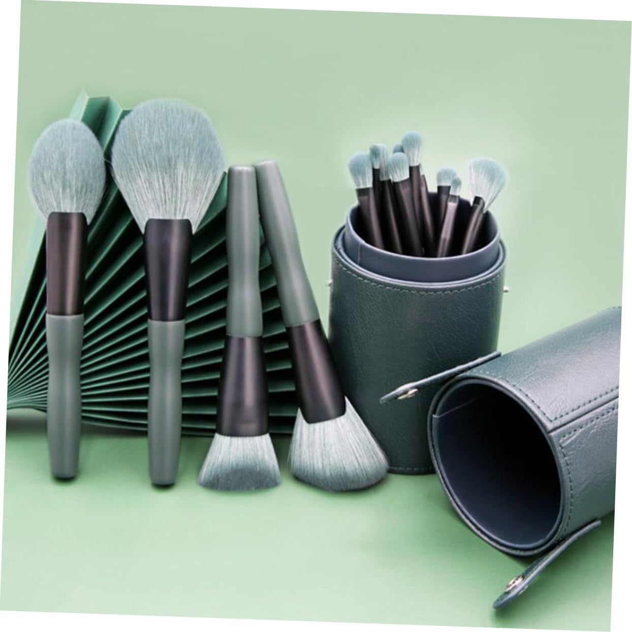 14Pcs Makeup Tools Green Fiber Wool Comfortable Makeup Brush Makeup Brush Makeup Brush Kit Aluminum Tube Solid Wood