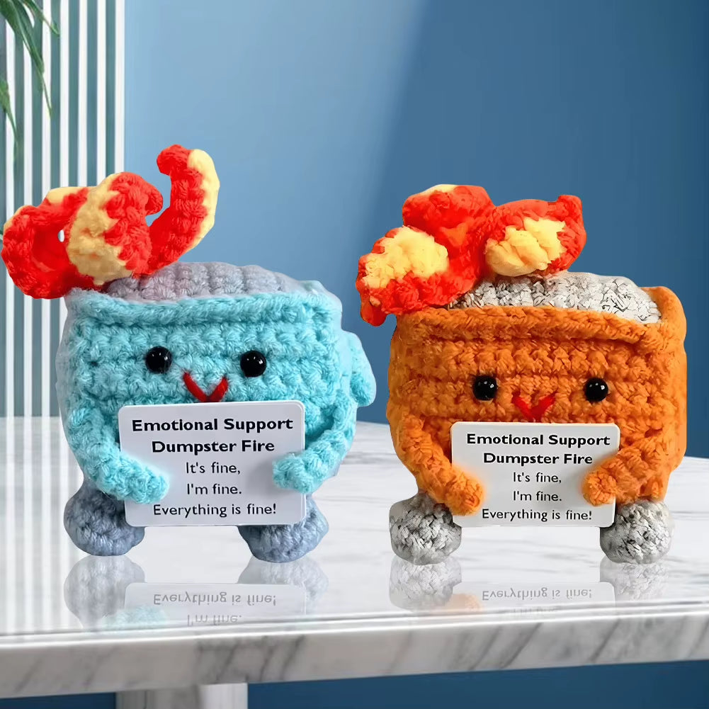 Emotional Support Dumpster Fire with Encouraging Card Positive Crochet Dumpster Fire Office and Home Decoration Gifts