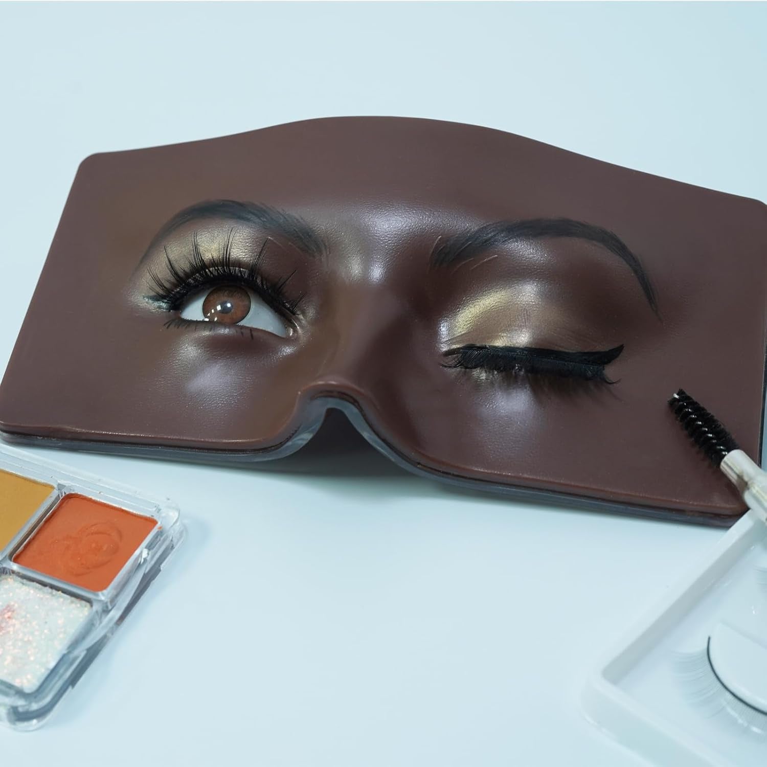 Makeup Practice Face Eye Makeup Silicone Makeup Practice Board Realistic Face Model Makeup Practice Mask,With Replaceable Eyes (Eye Makeup and Makeup Board,Black)