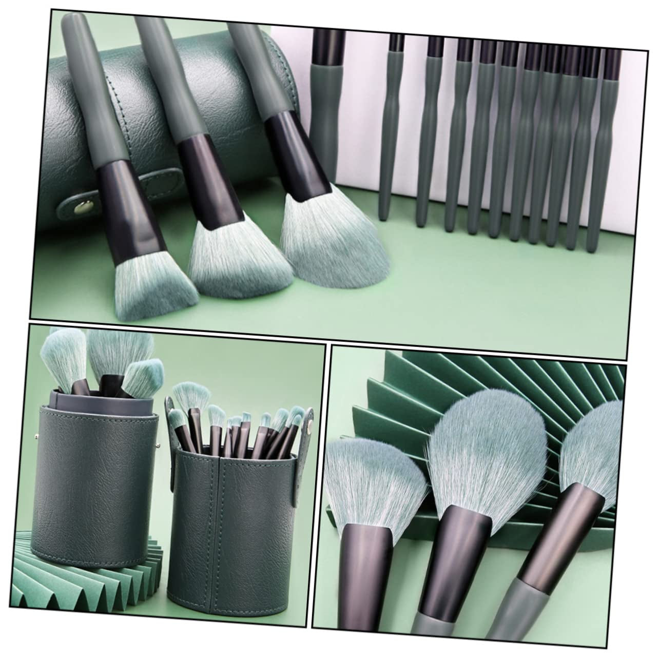 14Pcs Makeup Tools Green Fiber Wool Comfortable Makeup Brush Makeup Brush Makeup Brush Kit Aluminum Tube Solid Wood