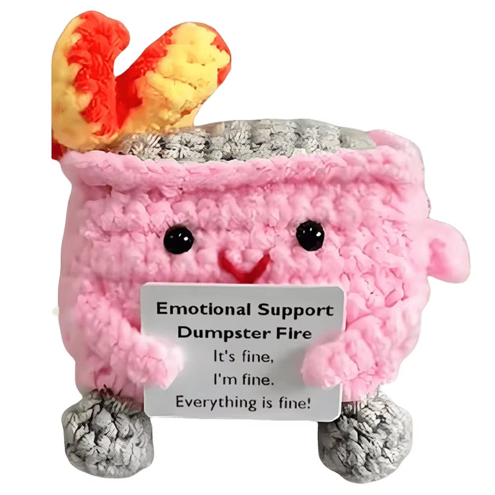 Emotional Support Dumpster Fire with Encouraging Card Positive Crochet Dumpster Fire Office and Home Decoration Gifts