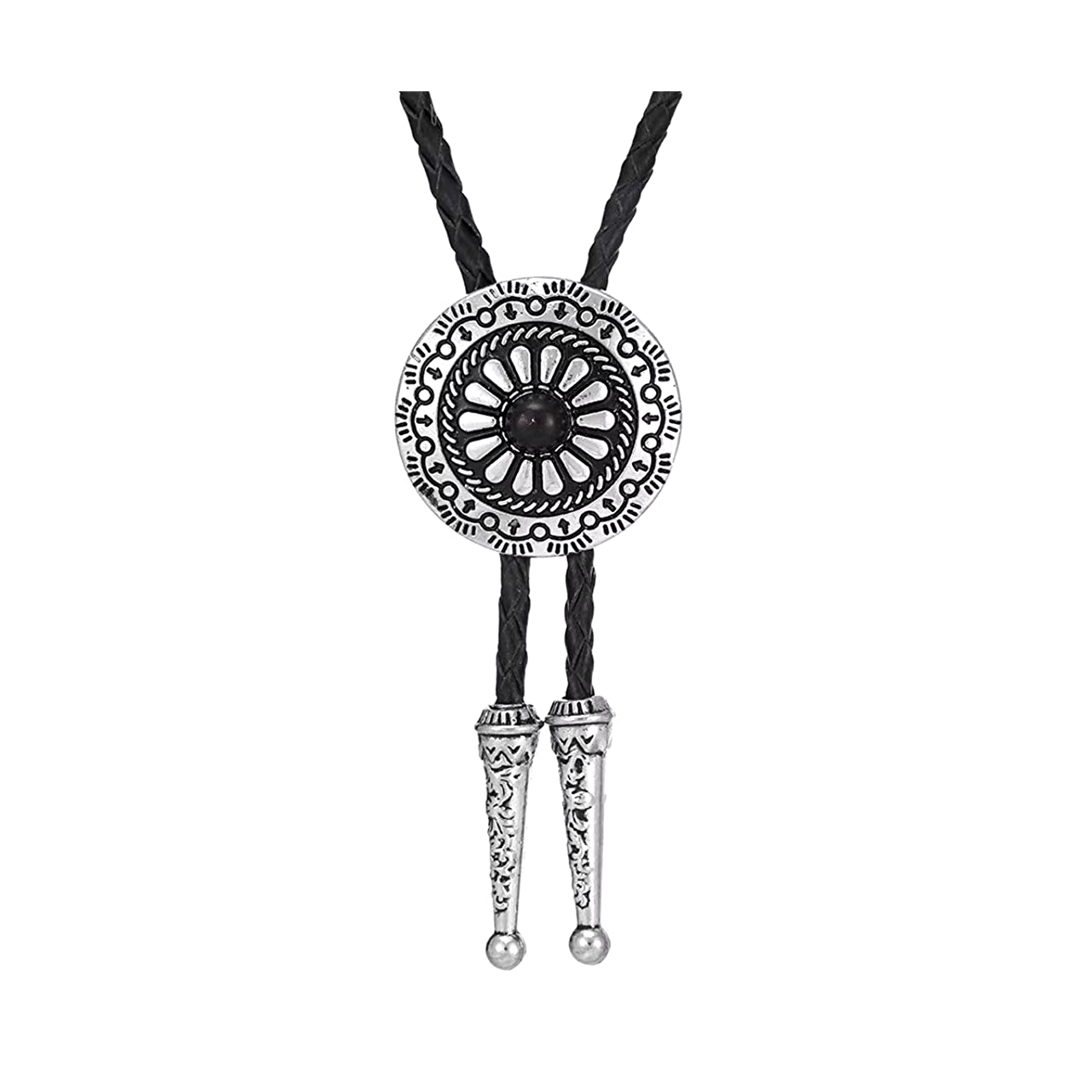 Metal round Pandent Bolo Tie for Man Indian Cowboy Western Cowgirl Leather Rope Zinc Alloy Necktie