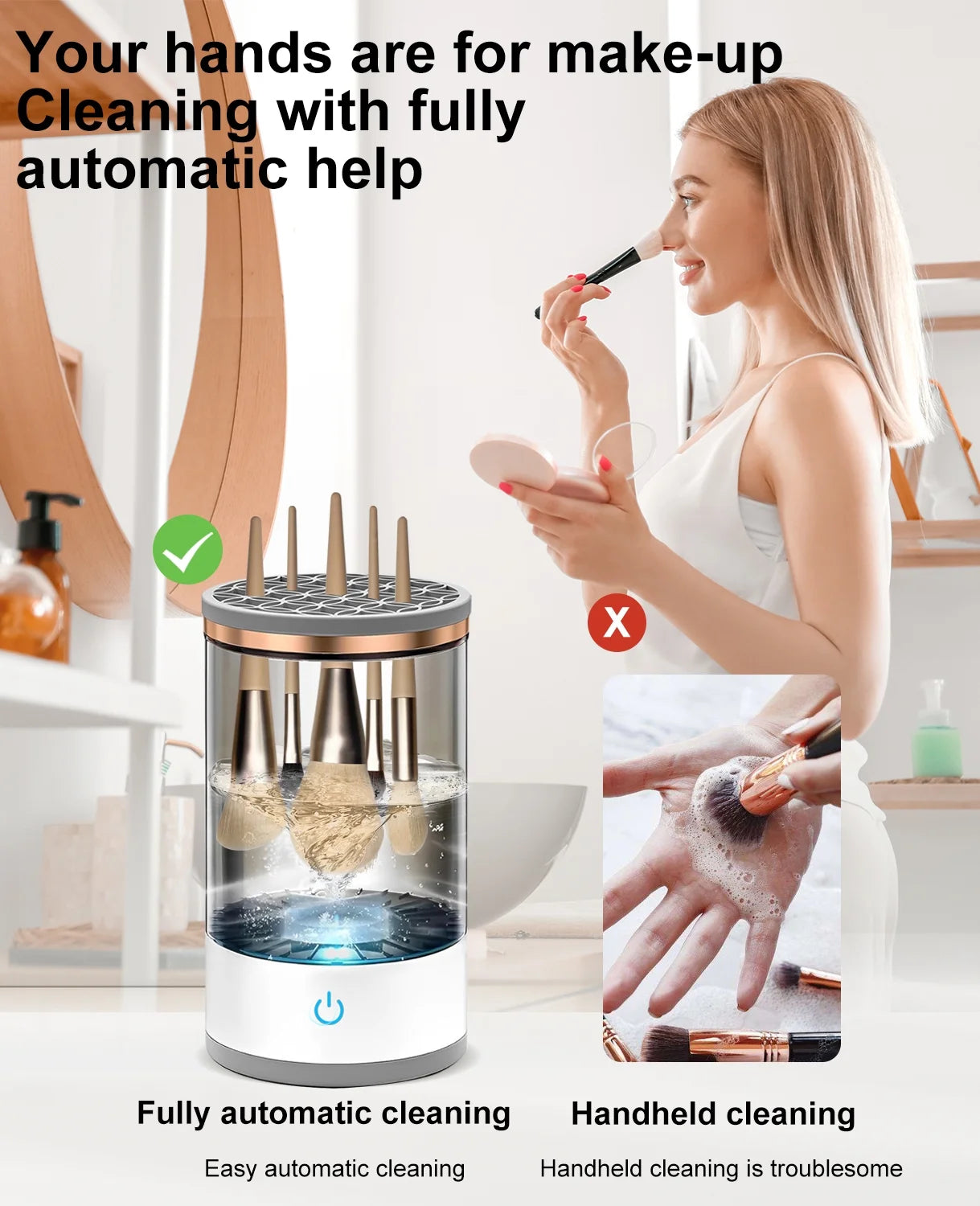 Makeup Brush Cleaner, Automatic Spinning Makeup Brush Cleaner Fit for All Size Makeup Brush