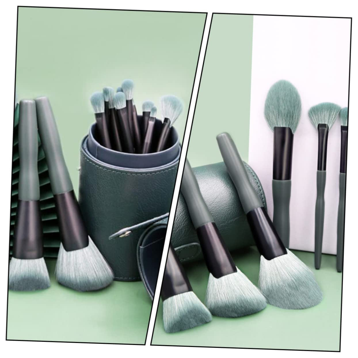 14Pcs Makeup Tools Green Fiber Wool Comfortable Makeup Brush Makeup Brush Makeup Brush Kit Aluminum Tube Solid Wood