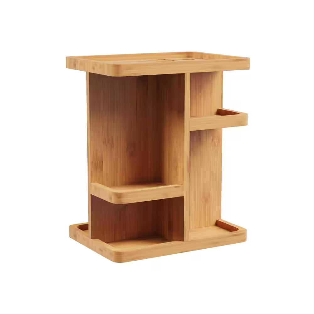 Rotating Bamboo Cosmetic Vanity Organizer