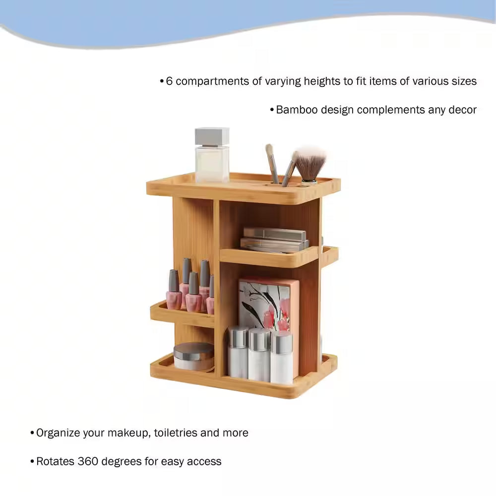 Rotating Bamboo Cosmetic Vanity Organizer